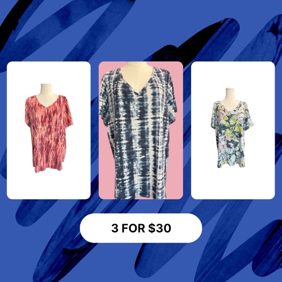 EVRI Tops - 💗💙🌴 GUC EVRI 3-Pack V-Neck Short Sleeve T-Shirts | Sz 1X